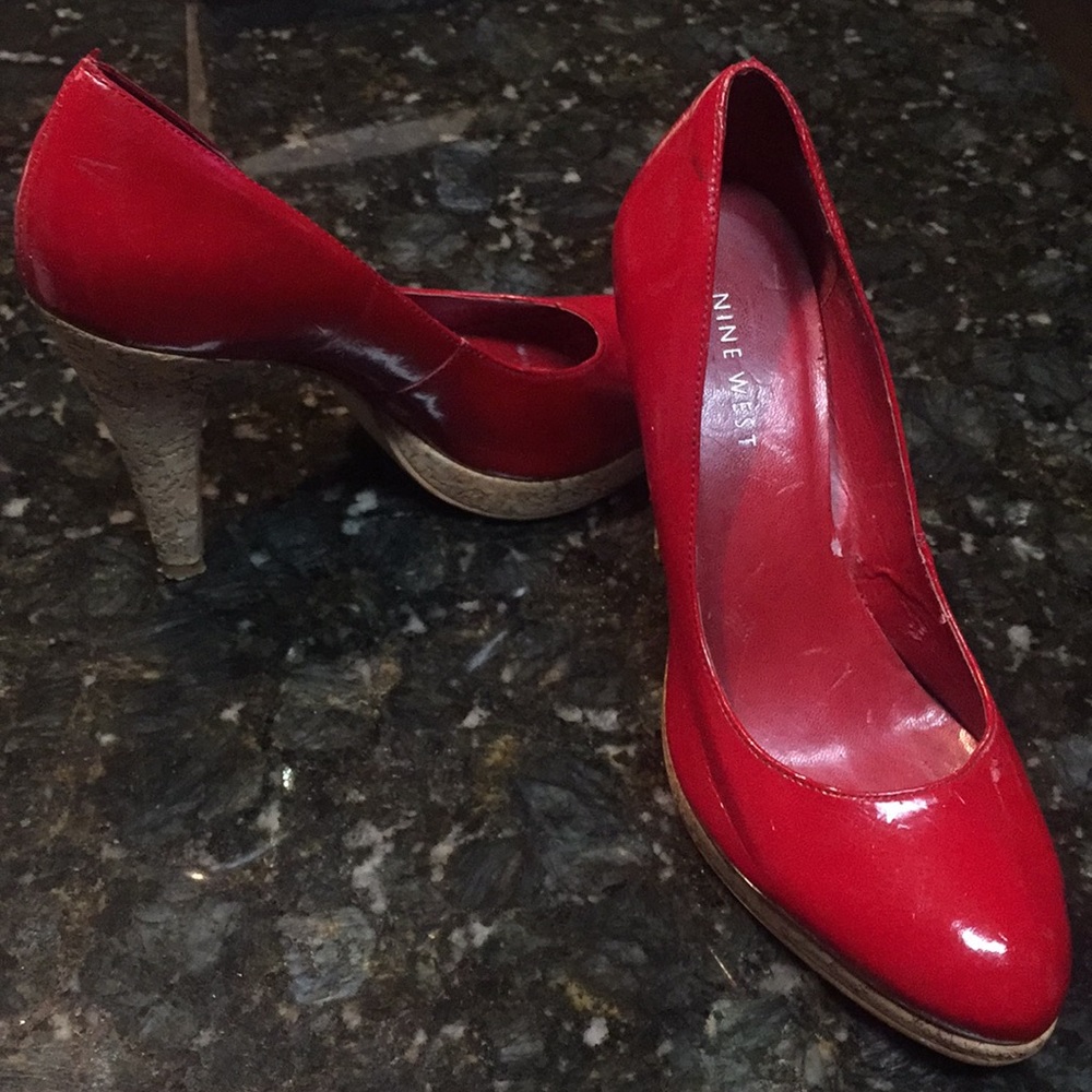 RED LEATHER NINE WEST RED LADIES SHOE